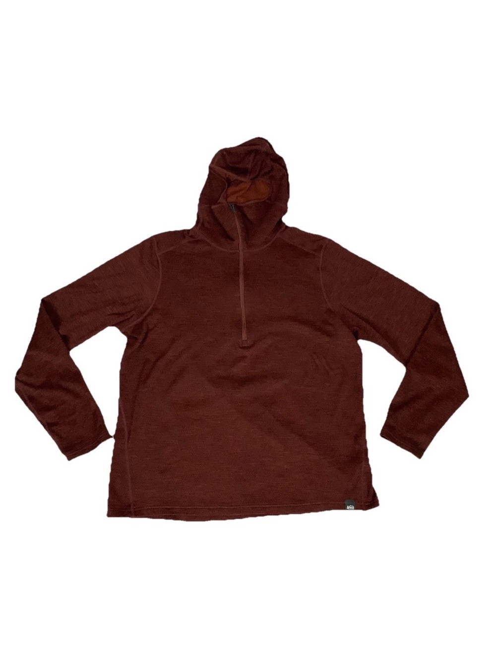 Rei Mens Sz L Fleece Lined Hooded Half Zip Long Sleeve Outdoor Hiking Tee Red